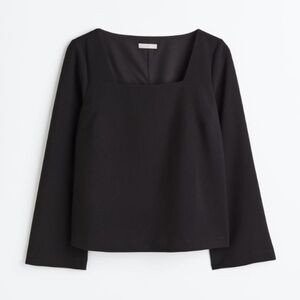 H&M - Black, Square Neck, Long Wide Sleeve, Double-lined Crepe Blouse - XS